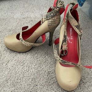 nude & snake print heels